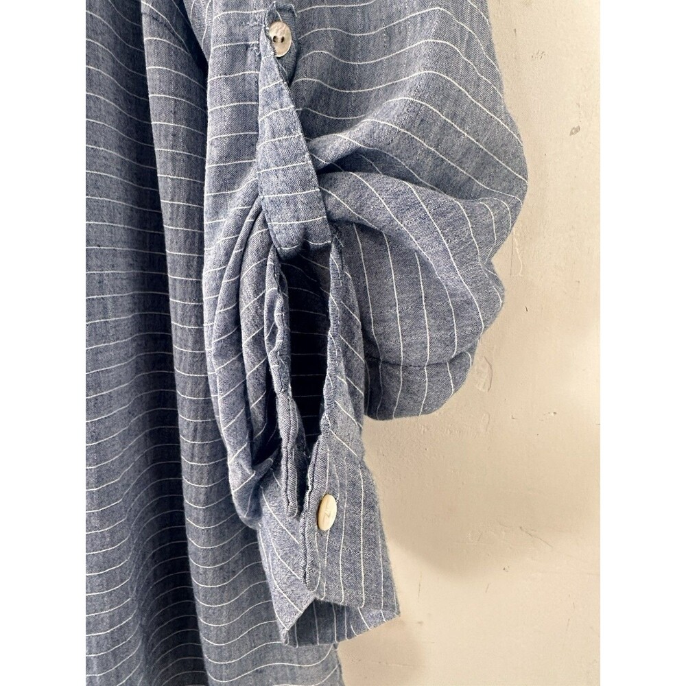 Jane+Delancey Shirt Tunic Womens 1X Blue Stripe Roll Tab Sleeve Pleated Nautical - Picture 5 of 11